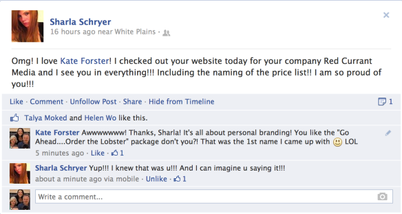 Facebook Conversation with Sharla Schryer